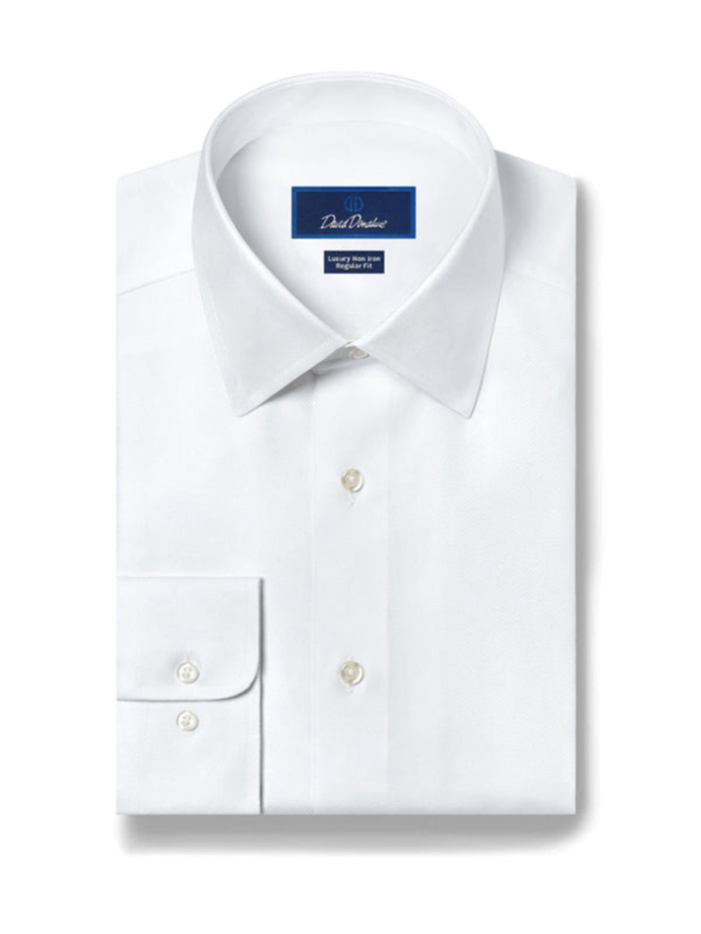David Donahue White Non Iron Dress Shirt Trim Fit Luxury Twill Cotton 18 x 34/35